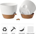 FaithLand 3-Pack Large Planter Pots, 12 10 9 Inch Self Watering Flower Pots for Indoor Outdoor Garden Plants, White with Brown
