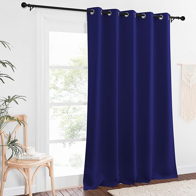 NICETOWN Patio Blackout Curtain Panels - Extra Wide Sliding Door Thermal Insulated Drape, Privacy Room Divider Curtain for Bedroom Office (Navy Blue, 66 x 118 Inch Long)