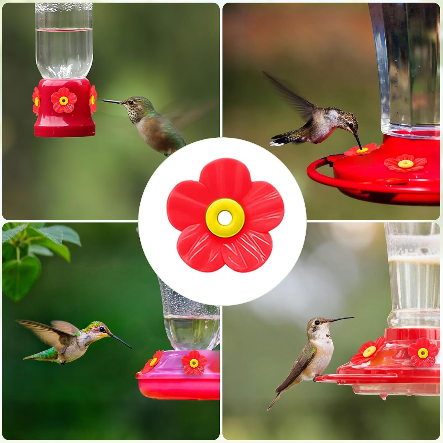 16 Sets Replacement Flowers for Hummingbird Feeder Parts with 2pcs Humming Bird Feeder Brushes for Cleaning, Hummingbird Feeder Replacement Flowers for Outdoor Hanging Bird Feeder Bee Guards Kit
