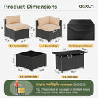 Aoxun 15 Piece Patio Furniture Set with 44” Fire Pit Table Wicker Rattan Patio Sectional Sofa Set Outdoor Seating Furniture with Thickened Cushion, Beige