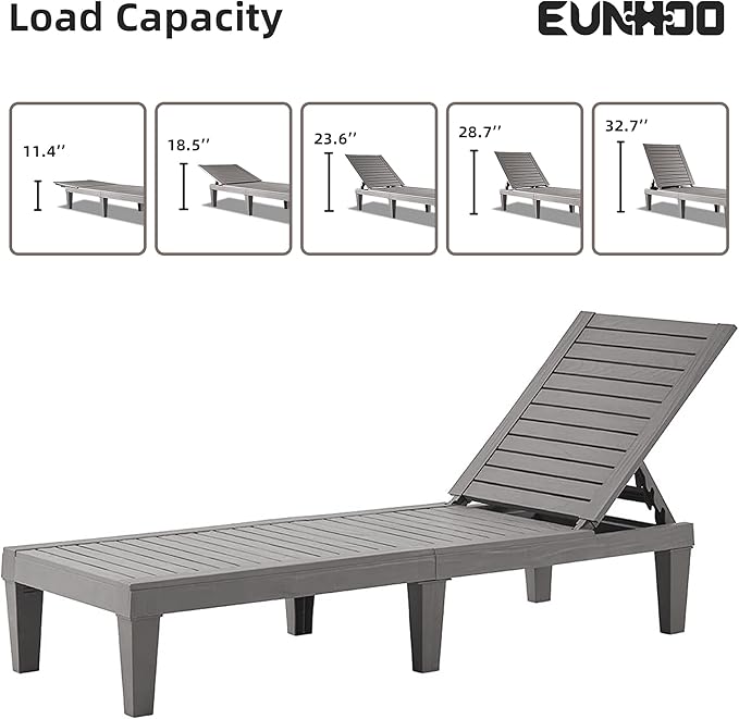 Outdoor Lounge Chaise, Adjustable Pool Lounge Chairs with 5 Positions Backrest, Waterproof Sun Loungers for Garden Pool Beach Patio Deck Sunbathing Set of 4