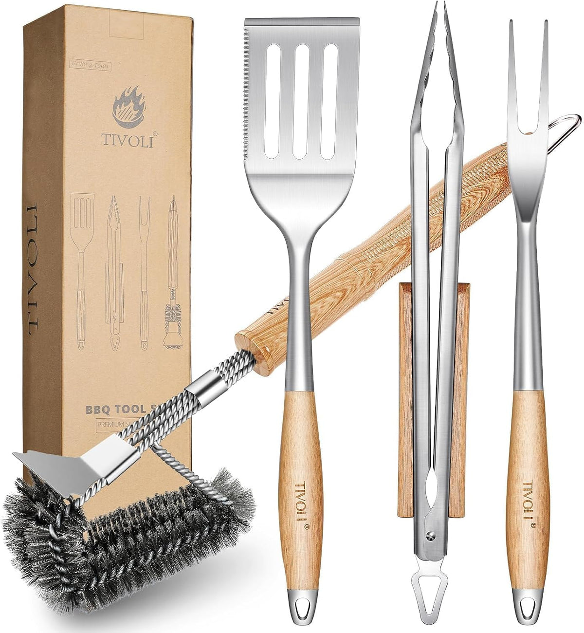 tivoli 4pcs grilling accessories set - heavy duty shown in use