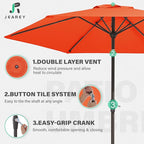 JEAREY 7.5FT Patio Umbrella Market Table Umbrella with 6 Sturdy Ribs, Push Button Tilt/Crank Outdoor Umbrella for Garden, Deck, Backyard, Pool and Beach,Orange