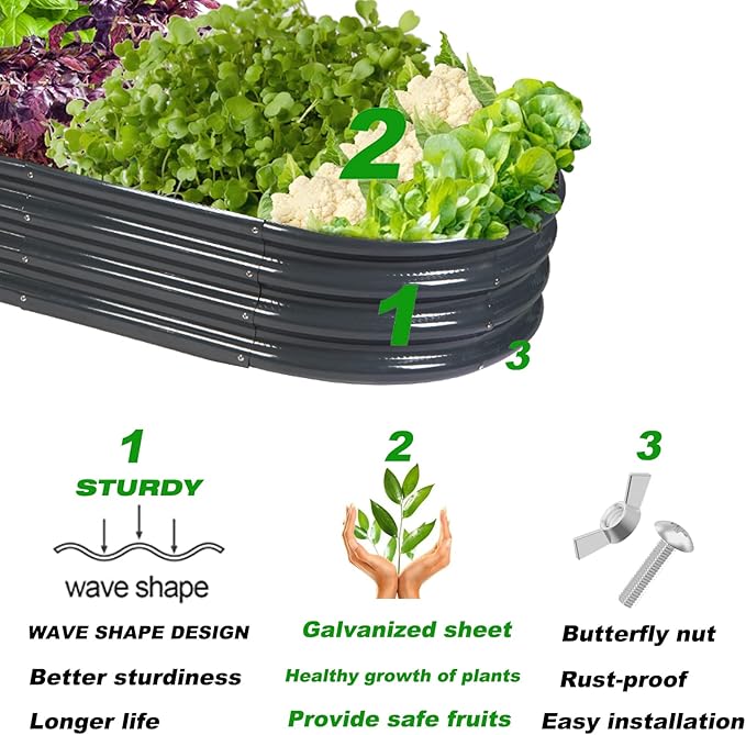 Raised Garden Bed Galvanized Planter Box Outdoor, Rot-Resistant Metal Garden Bed Planter for Vegetables Flower Herb (8ft, Grey)
