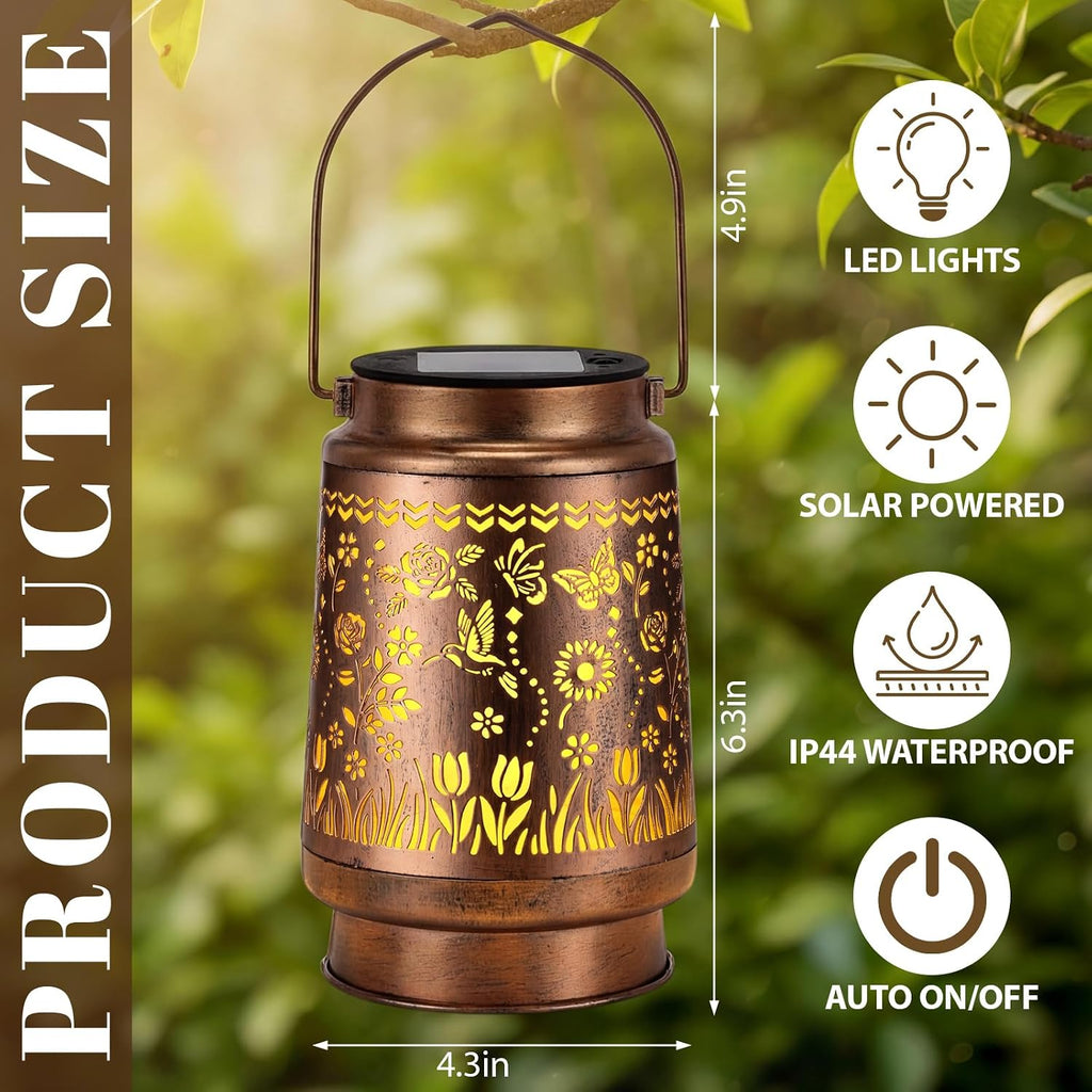 Glooglitter Letter M Solar Lanterns Outdoor Monogram Initial Hanging Light | Hummingbird Shadow Projector Light Waterproof Metal LED Lantern for Patio Yard Porch Personalized Gift for Women Mom Grandma
