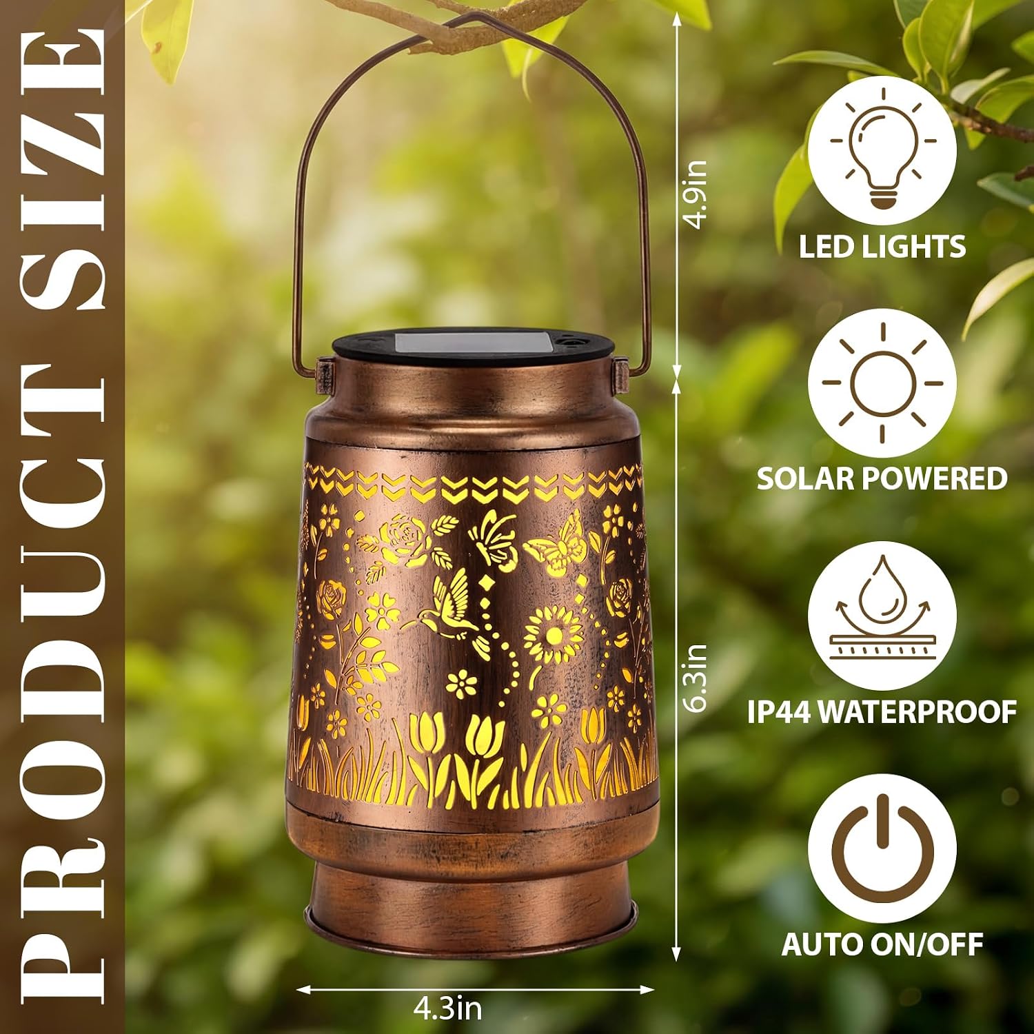 Glooglitter Letter M Solar Lanterns Outdoor Monogram Initial Hanging Light | Hummingbird Shadow Projector Light Waterproof Metal LED Lantern for Patio Yard Porch Personalized Gift for Women Mom Grandma