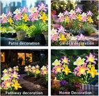 Solar Garden Lights 4 Pack LEDs Solar Lilies Flower Lights, Yard Patio Pathway Decoration High Flexibility Copper Wire Handmade Silk Artificial Flowers Never Wither, Gift for Family Friends