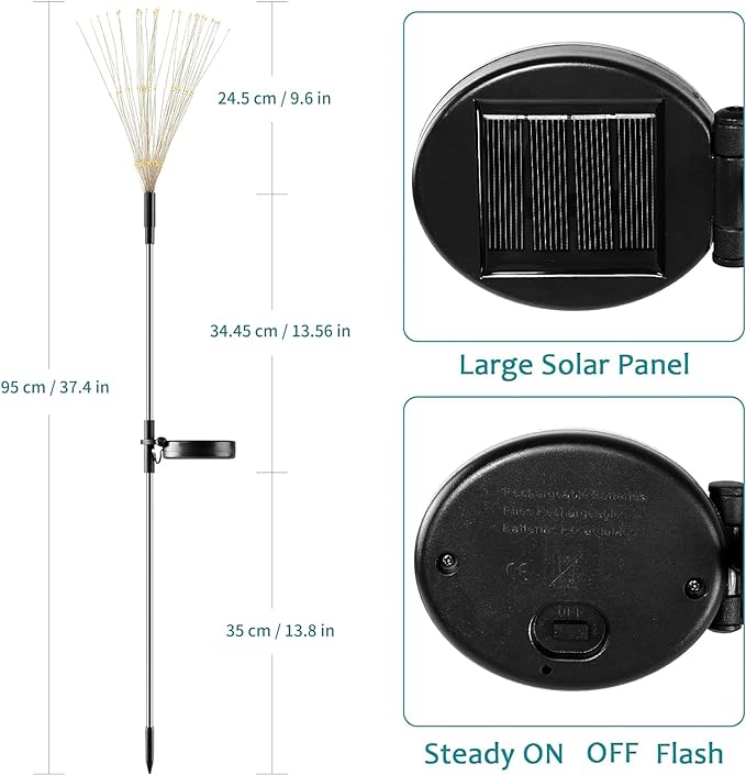 JJGoo Solar Firework Lights, 2 Pack 120 LEDs 2 Lighting Modes Solar Garden Lights Outdoor Waterproof for Yard Patio Walkway Pathway Party Wedding Christmas Decorative - Colorful