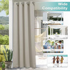 NICETOWN Outdoor Curtains for Patio Waterproof Extra Wide 84", 2 Panels Sun Blocking Vertical Blinds Thermal Insulated Stainless Grommet for Front Porch/Gazebo/Pergola, Natural, 84" Long