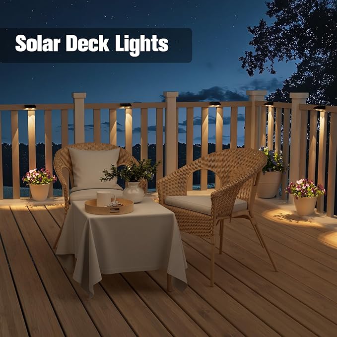 NIORSUN Solar Fence Lights,24 Pack Solars Deck Light,Warm White Color,Outdoor Bulb Waterproof Led IP65,Power Patio Lamp with Lenses for Outside/Backyard/Railing/Yard(Black)