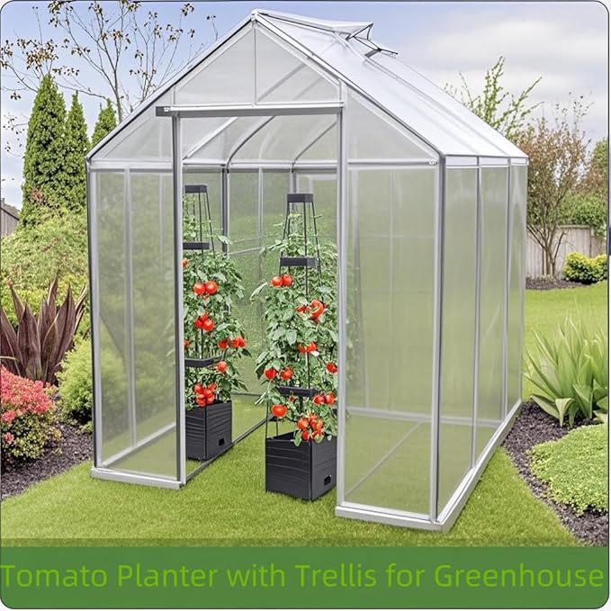 2 Pack Raised Garden Bed Planter Box with Trellis, 58” Tomato Cage Planter Raised Garden Bed with Trellis for Climbing Vegetables Plants Tomato Cage w/Self-Watering, Indoor Outdoor Use