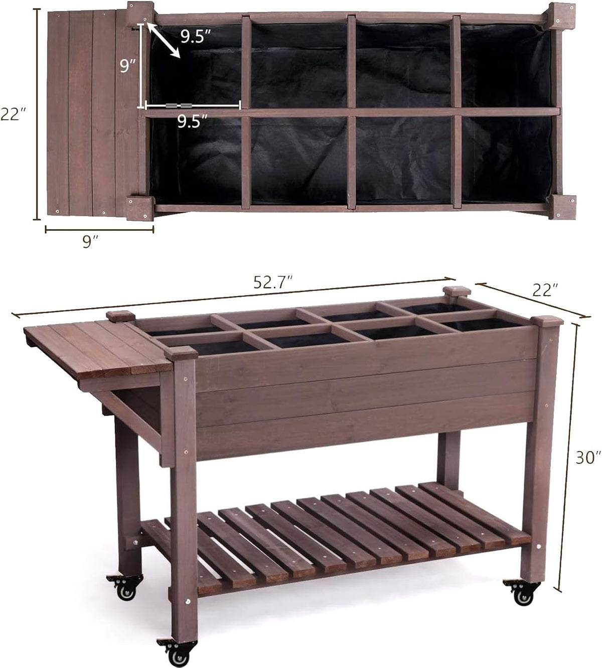 aivituvin 52.7x22x30in raised garden bed, elevated wood planter, side view
