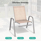Patio Chairs Sset of 4, Easily Set Up Stackable Outdoor Dining Chairs with High Back and Wide Seat, All Weather Breathable Outdoor Chairs Set of 4 with Metal Frame for Backyard Deck Pool, Beige