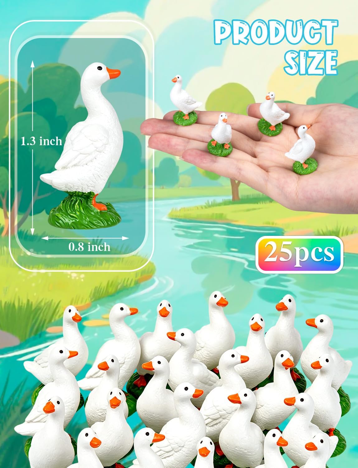 25pcs Mini Resin GooseT iny Animal Figurines Bulk | Small Desk Goose Decor for Garden Lawn Yard Micro Landscape Aquarium Potted Ornament DIY Craft