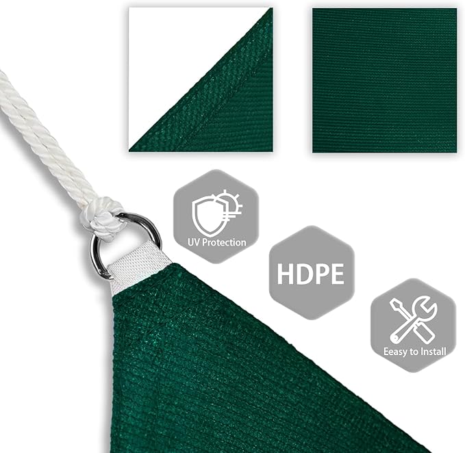Patio Paradise 6' x 6' x 6' Sun Shade Sail Triangle Canopy Shade Cloth Fabric Sunlight Block Patio Pergola Cover HDPE Deck Awning for Outdoor Backyard Roof Shading, Green