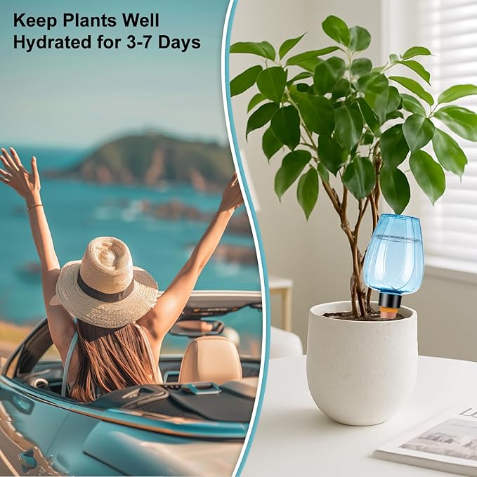 4 Pcs Plant Watering Globes Self Watering Planter Insert Plants Top Fill Water Device Plastic Water Bulbs Slow Release Terracotta for Plants, Blue