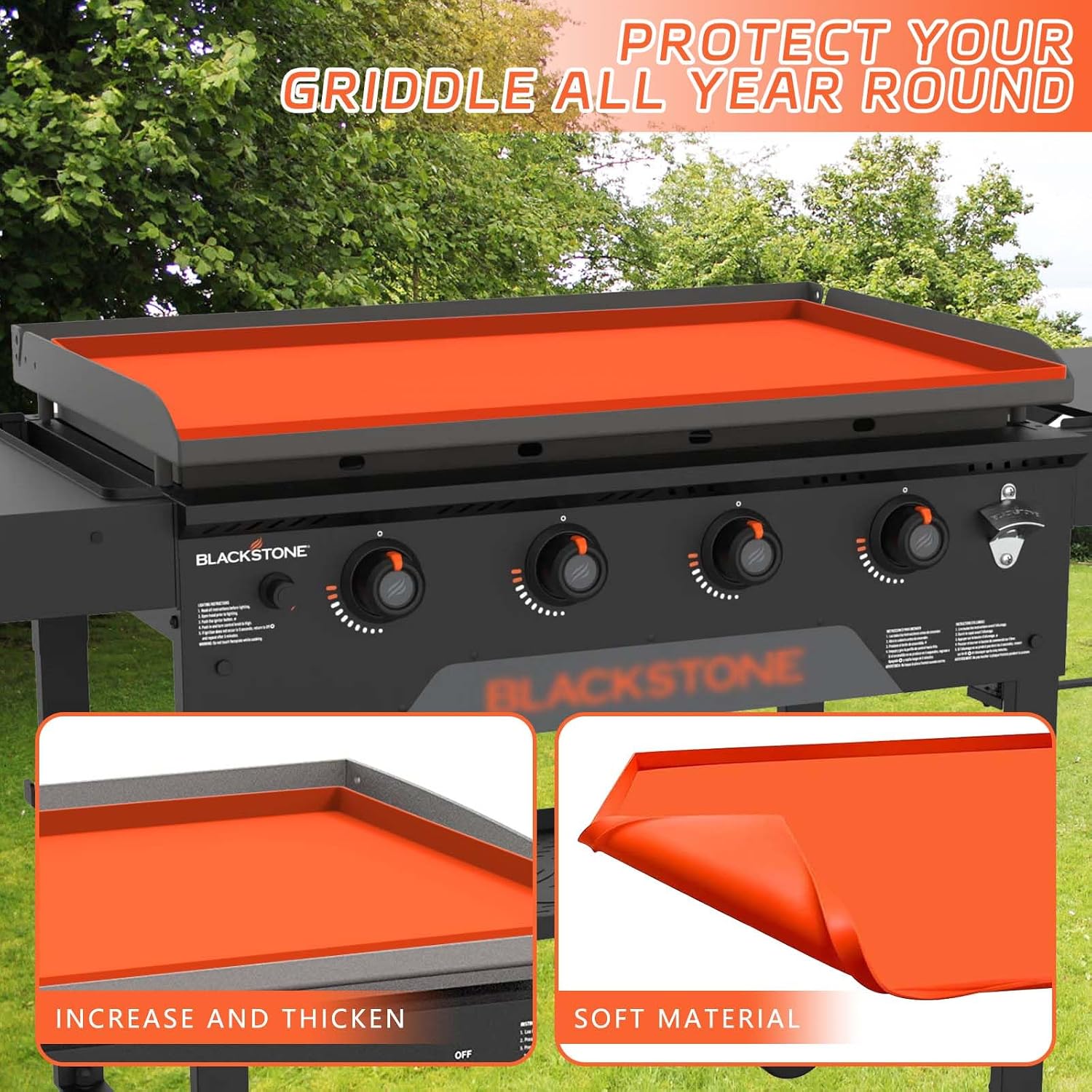 36" Silicone Griddle Cover Mat for Blackstone 36 Inch Griddle Accessories, All-Season Protection Against Dirt & Rust, Food Grade Silicone Grill Mat (Orange)