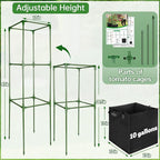 ANPHSIN 2 Sets Tomato Cages with 10 Gallon Grow Bags - 47'' Stable Plant Support Trellis Kit, Square Cages with Planter Pots for Garden Flowers Vegetables Cucumber Vertical Climbing Plants Vines
