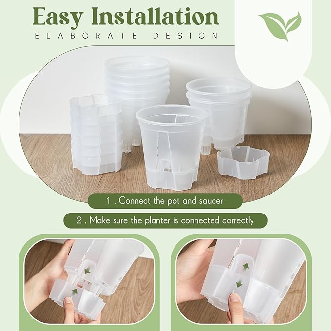 Self Watering Pots for Indoor Plants with Deep Reservoir and High Drainage Holes for Outdoor Plants and Flowers, Bare Root Planter(5.91'',Clear,6 Pcs)