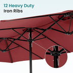 DUMOS 15FT Large Patio Umbrella with Base Included, Rectangle Table Umbrella Outdoor Patio, Outside Umbrellas for Deck, Market, Backyard, Wine Red