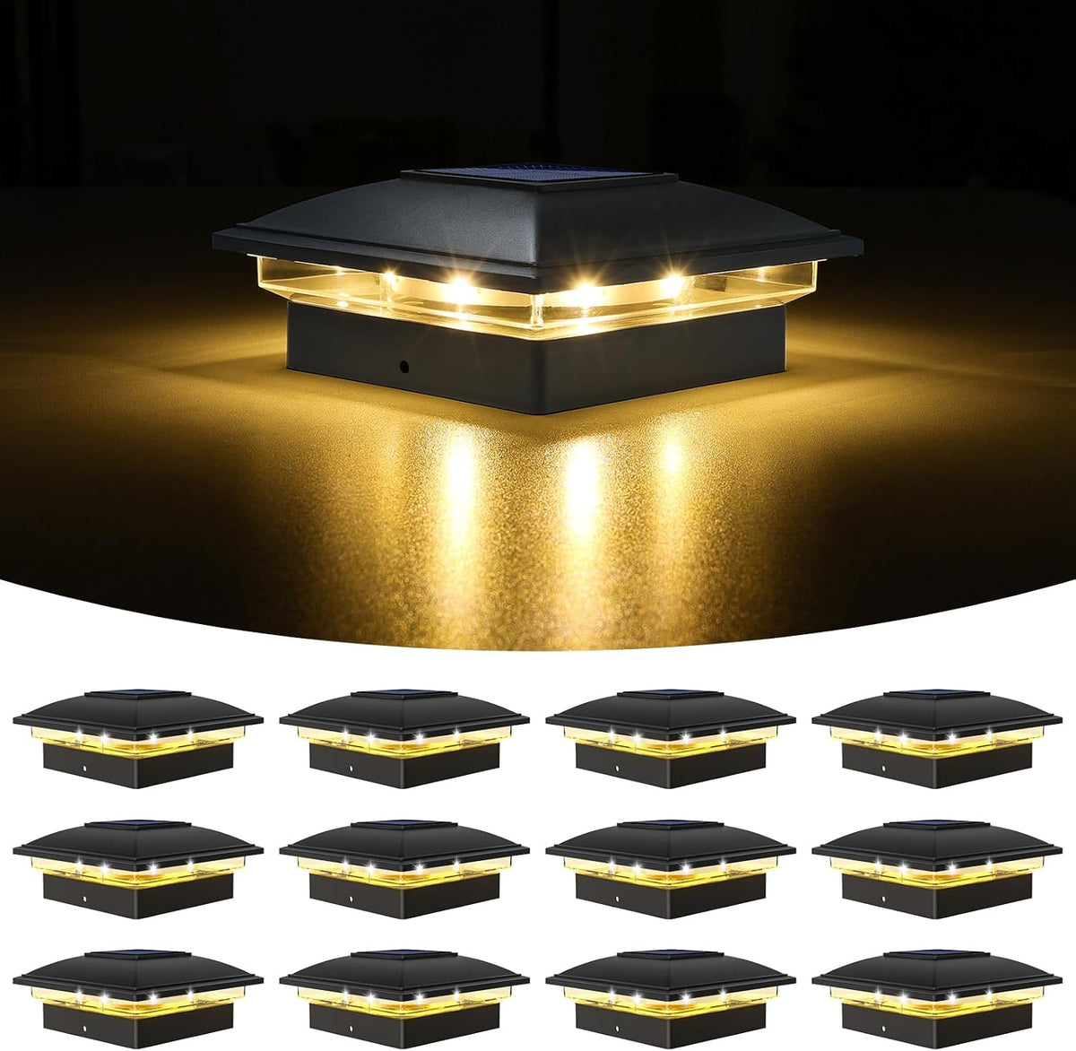 volisun black solar post cap lights, warm white, main product view