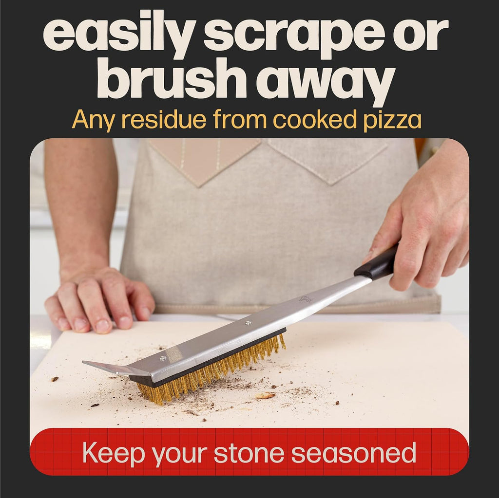 Hans Grill 2-in-1 Pizza Oven Brush & Scraper | Dual-Purpose Pizza Stone Brush Scraper with Stainless Steel Head | Outdoor Oven Cleaning Accessories, Stone Cleaner, Essential Cooking Tools. | Dual Purpose Pizza Stone Cleaning Brush and Scraper, Brass