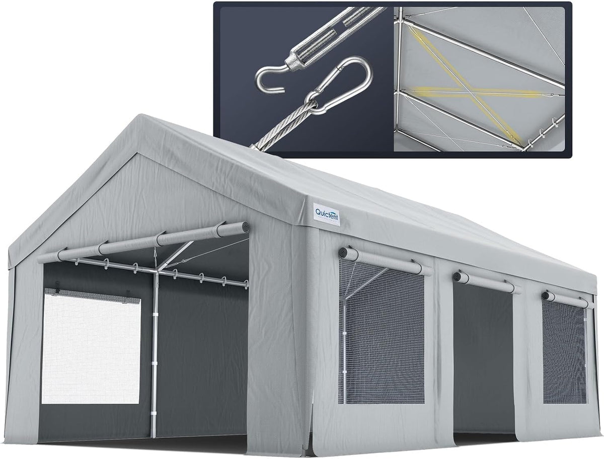 quictent 10x20 ft carports with side zipper doors, main product view
