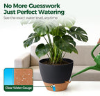 T4U 12 Inch Self Watering Pot - Water Level Indicator & Deep Reservoir, Mess-Free Planter for Busy People, Beginners & Gardeners, Fit Rubber Tree/Fiddle Leaf Fig Plants, Indoor Outdoor Use (Black)