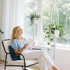 Macrame Plant Hanger with Grow Light: 2 Pack Sturdy Hanging Planters for Indoor Plants, Cute Plant Holder with Plant Light, Perfect for Different Size Pots (Daylight Spectrum)