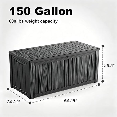 150 Gallon Outdoor Storage Box, Weather Resistant & Waterproof Resin Deck Box with UV Protection, Rattan Black Patio Storage Cabinet for Garden, Patio, Porch, Poolside(Black)