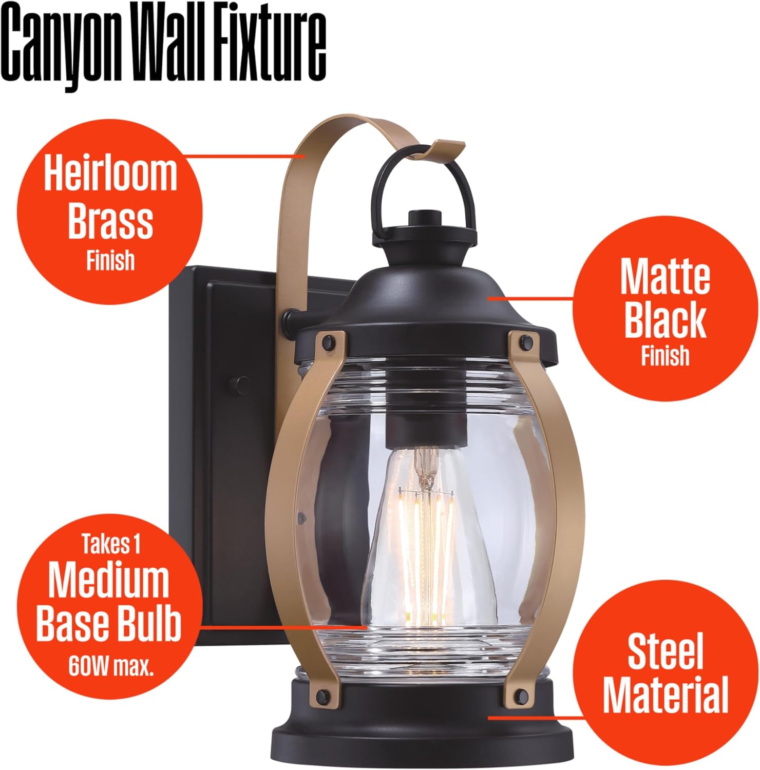 Westinghouse 61391EC Canyon Craftsman-Style One Light Outdoor Wall Fixture with Dusk to Dawn Sensor, Heirloom Brass Finish, Clear Glass