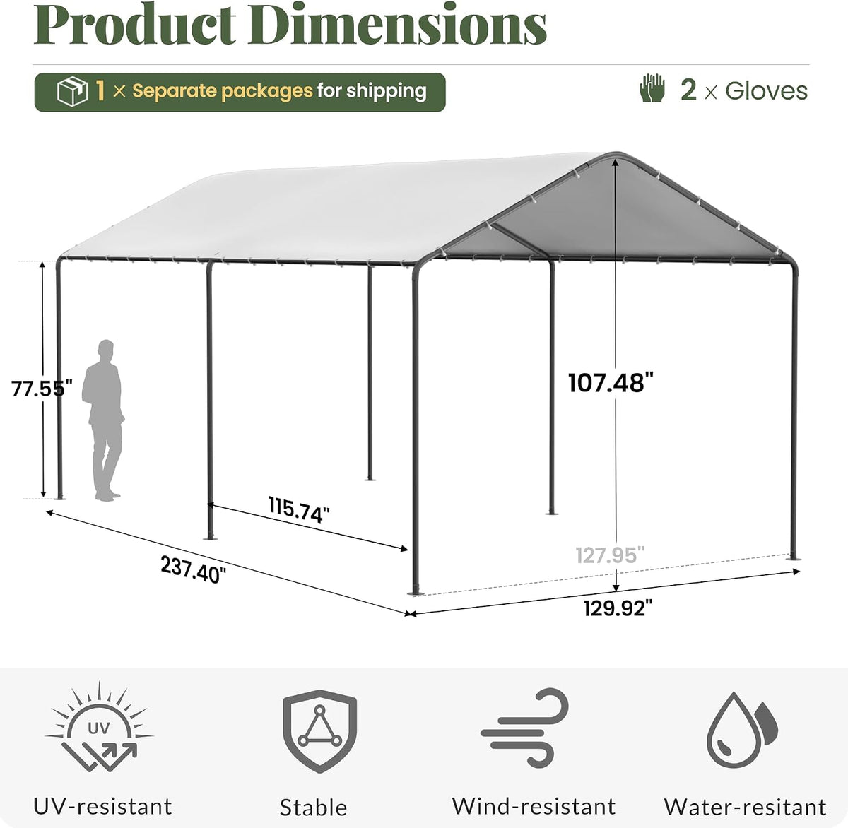 carport, 10‘ x 20’ garage car canopy w/water-resistant showing dimensions