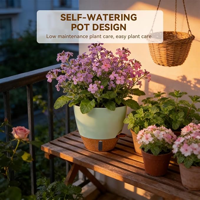 7/6.5/6/5.5/5 Inch Self Watering Pots, Plastic Flower Pots with Multi Mesh Drainage Holes and Deep Reservoir for Indoor Outdoor Garden Plants and Flowers (Black, 5/5.5/6/6.5/7/8)