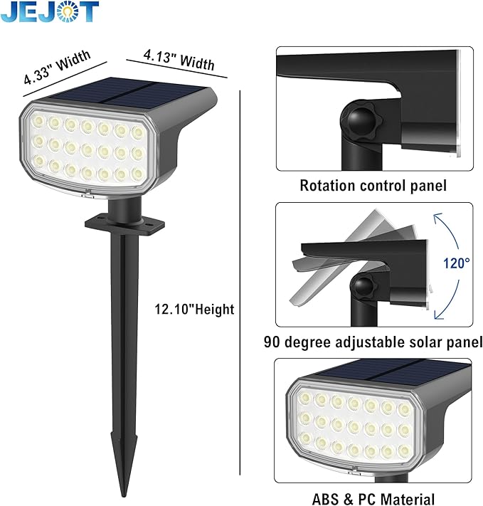 Solar Lights Outdoor Waterproof IP65, Super Bright LED with Lens, 3000K 2 Lighting Modes, Solar Powered Yard Garden Solar Spot Lights for Outside Landscape Auto On/Off -8 Pack