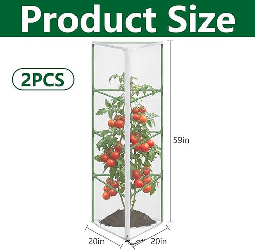 2 Pcs Garden Bird Netting for Triangle Plant Cage, 59" x 20" x 20" Tomato Cage Garden Net Cover with Zipper, Tomato Trellis Insect Bird Barrier Protection Mesh for Vertical Climbing Plant Vegetable