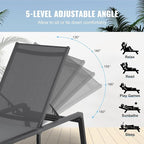 VEVOR Chaise Lounge Chair Outdoor, Aluminum Patio Lounge Chairs with Adjustable 5-Position, Folding Pool Chair Recliner and Full Flat Tanning Chairs for Patio, Beach, Pool, Dark Grey