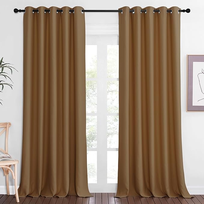 NICETOWN Blackout Curtains 84 Inch Length, Thermal Insulated Curtains for Bedroom Grommet Energy Saving Room Darkening Drapes for Living Room Window, 1 Panel, Gold Brown, 66" W x 102" L
