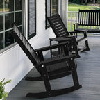 GREENVINES Outdoor Rocking Chairs | Set of 4 | Porch Rocker | HDPE Plastic | Black | Oversized Rockers | High Back | Big & Tall | Ladder Back | for Patio Outside Backyard Balcony Garden