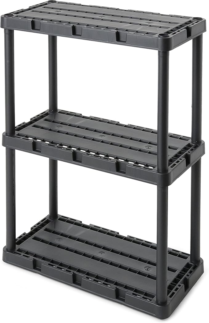Gracious Living 2 Pack Light Duty Storage Shelves, Knect-A-Shelf 3-Shelf Ventilated Shelving Rack Organizer for Home, Garage, Basement, Laundry, Black