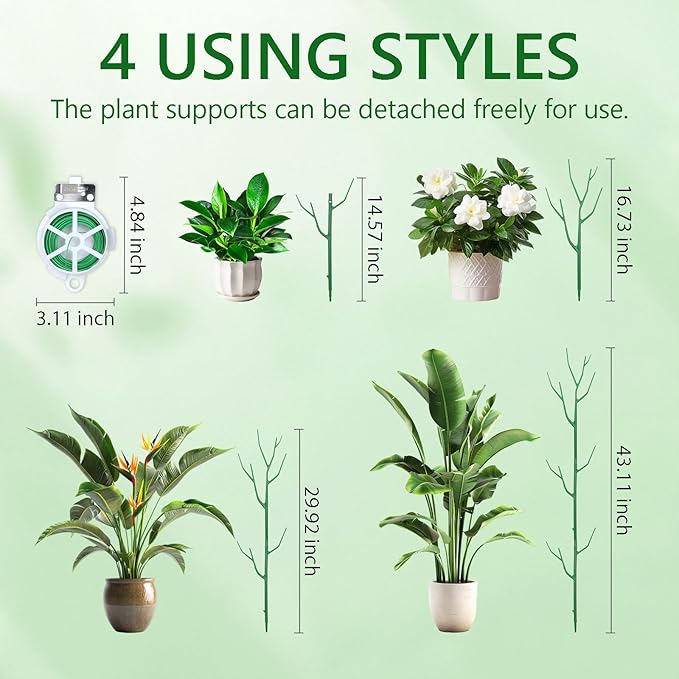 10 Pack Stackable Plant Supports Stakes, Sturdy Garden Trellis for Climbing & Vining Plants, Monstera, Pothos & Philodendron - Reusable Plant Stakes for Indoor & Outdoor Potted Plants