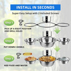 3-Hoop Squirrel/Bird Feeder, 2025 Cute Metal Bowl Outside Tree Mounted,1 x 8.5in Drainage Bowl+2 Corn Cob Spikes for Dry Food,2 x 5in Solid Bowls for Wet Food/Water, Perfect Squirrel Feeders for Yard
