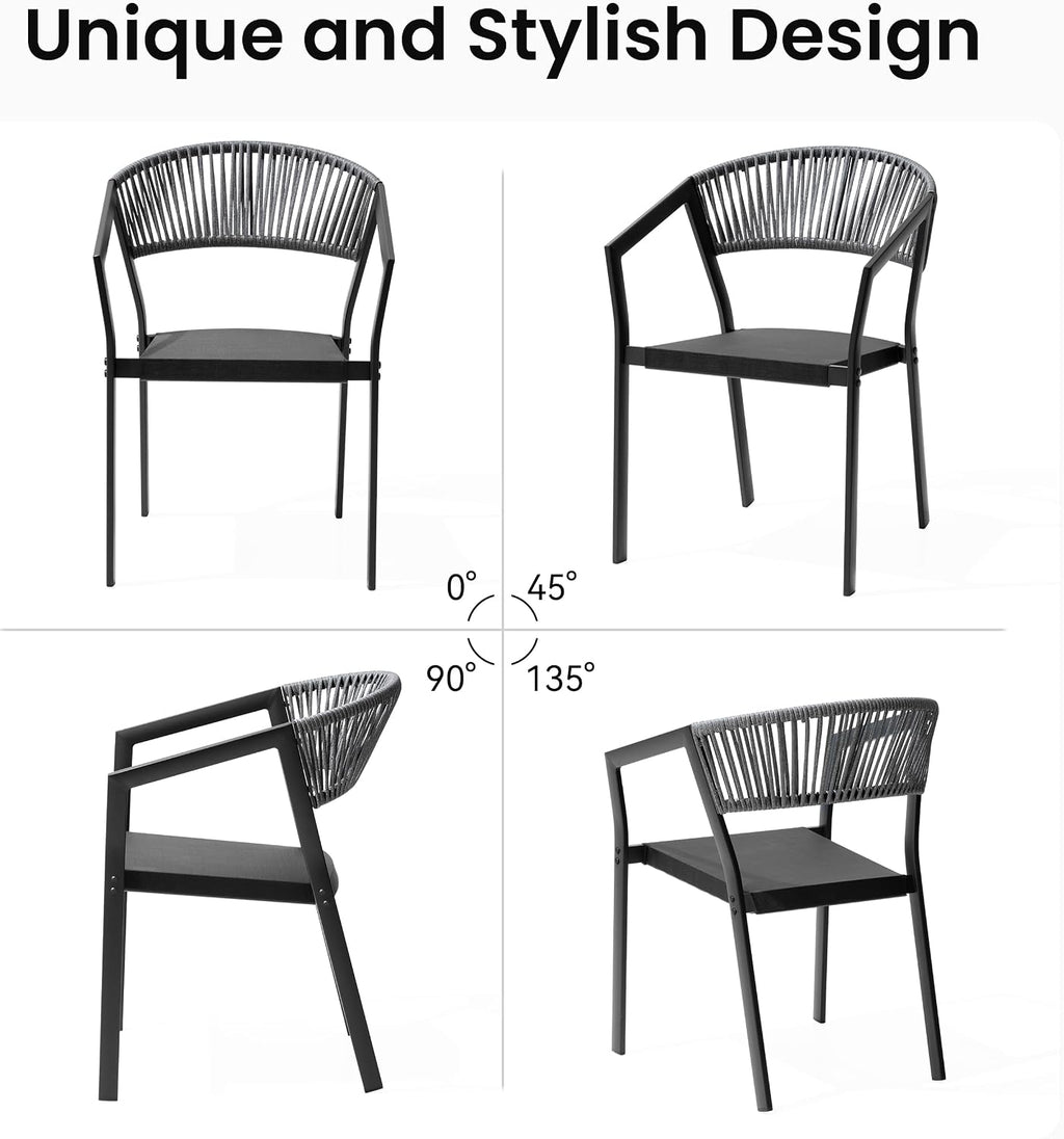 Patio Dining Chairs Set of 2 Aluminum Stackable Outdoor Chairs | Wicker Barrel Backrest Armchairs for Patio, Deck, Backyard, Grey
