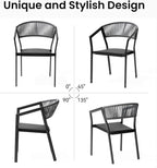 Patio Dining Chairs Set of 2 Aluminum Stackable Outdoor Chairs | Wicker Barrel Backrest Armchairs for Patio, Deck, Backyard, Grey