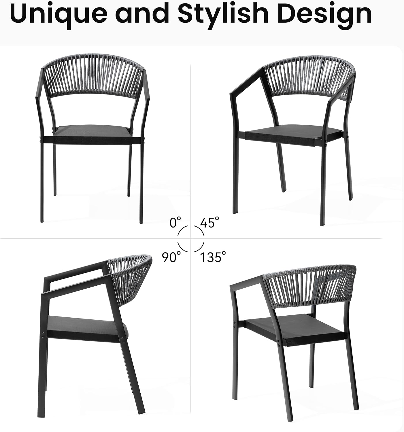 Patio Dining Chairs Set of 2 Aluminum Stackable Outdoor Chairs | Wicker Barrel Backrest Armchairs for Patio, Deck, Backyard, Grey