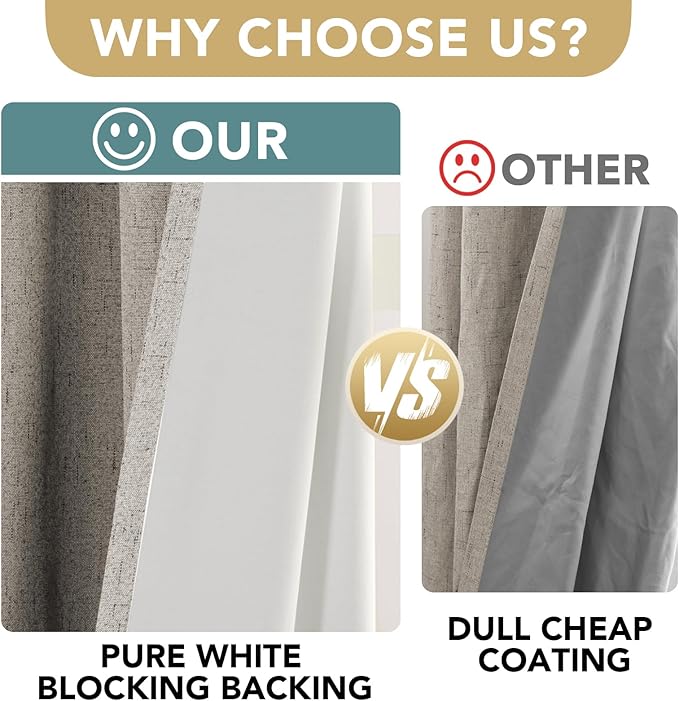 H.VERSAILTEX Linen Blackout Curtains Durable Thick Textured Linen Look 100% Blackout Patio Door Curtain Anti Rust Grommet Extra Wide Sliding Door Curtain Panel, W100 x L96 inch - Stone