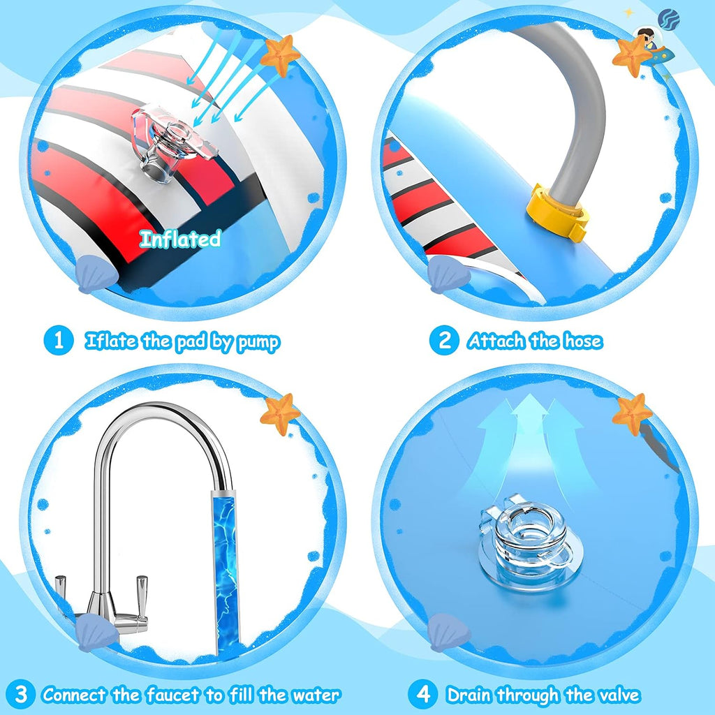 Kiddie Pool Splash Pad for Kids 68" x 38" x 21.5" | 3-in-1 Inflatable Sprinkler Pool for Toddlers Ages 3-8, Backyard Water Play Mat, Outdoor Summer Wading Pool for Boys & Girls