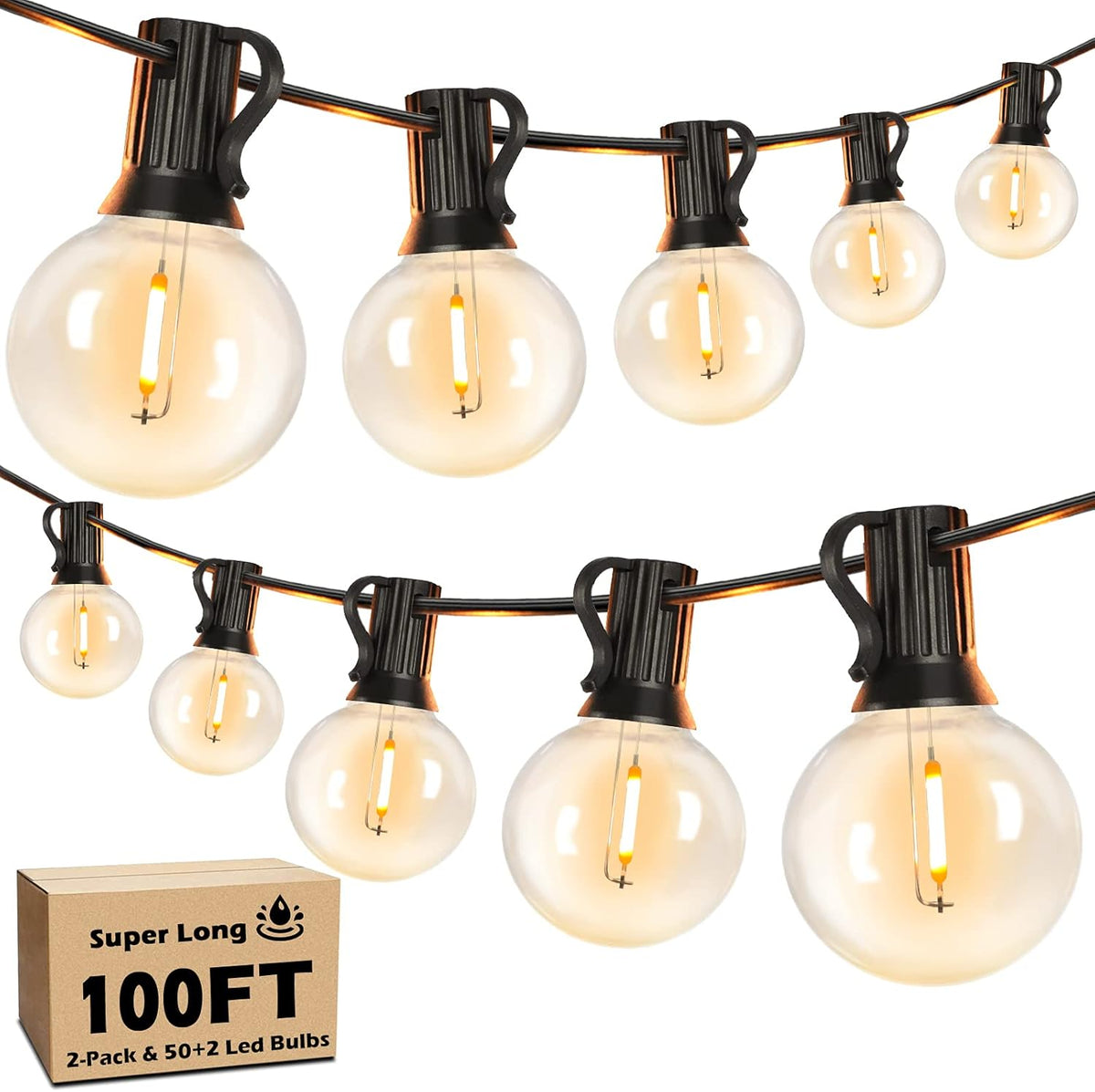 100ft led outdoor string lights patio light with, main product view