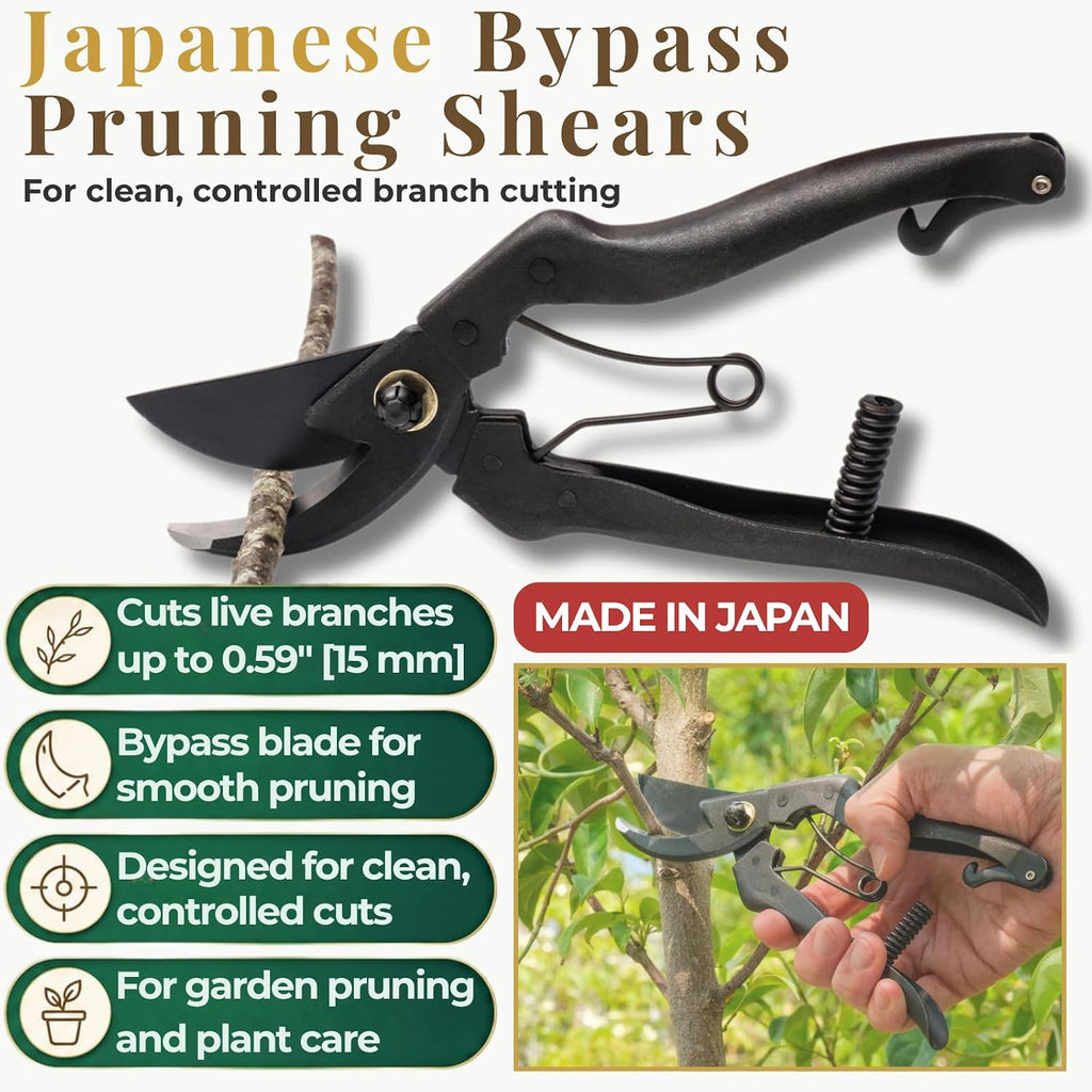 Wablade Japanese Pruning Shears, Bypass Garden Pruner 7.9", Made in Japan | Garden shears cut live branches up to 0.59", forged alloy steel blade for clean, controlled pruning (Cusion-Spring Model)