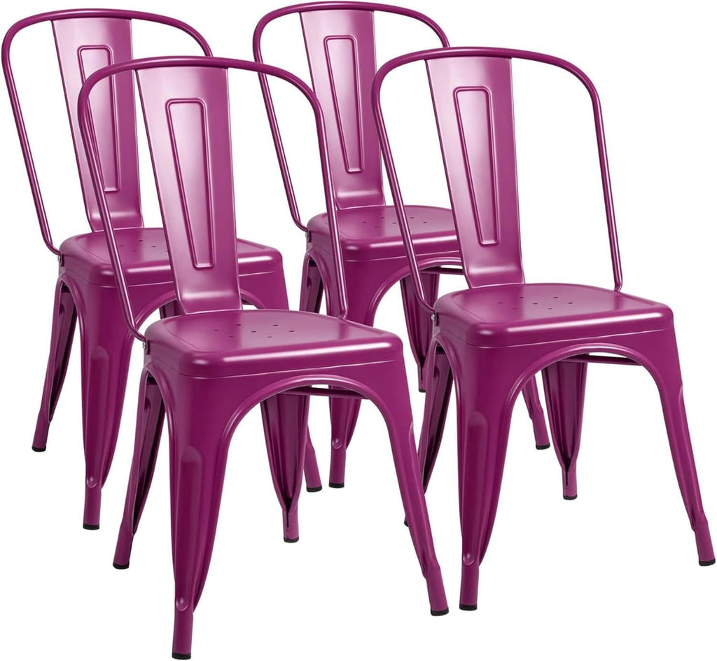 Furmax Metal Dining Chair Indoor Outdoor Use Stackable Classic Trattoria Chair Chic Dining Bistro Cafe Side Metal Chairs Set of 4