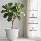 WORTH Garden Round Large Planter Pot 1-Pack - 17.5" Dia x 15.5" H - Durable Plastic White Plant Tree Pots with Vertical Stripe Textured Finish, Drainage Hole for Indoor, Outdoor, Front Porch, Patio